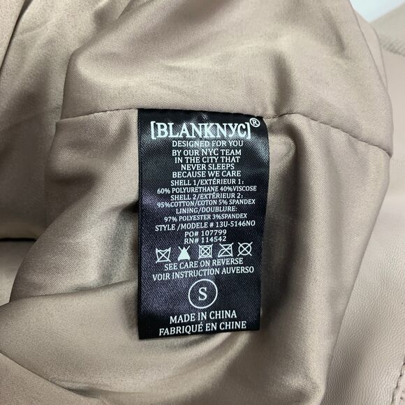 Blank NYC Jacket Women Small Coffee Faux Leather Denim Record Breaker Collarless - Picture 11 of 13